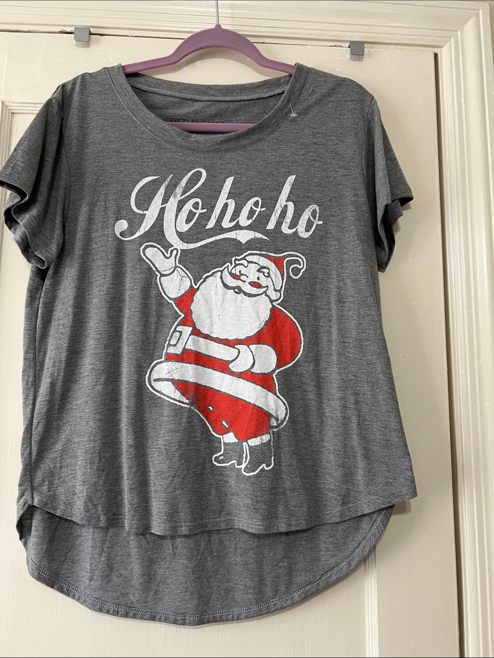 Fifth Sun Gray Tee with Red & White Santa 'Ho ho ho'